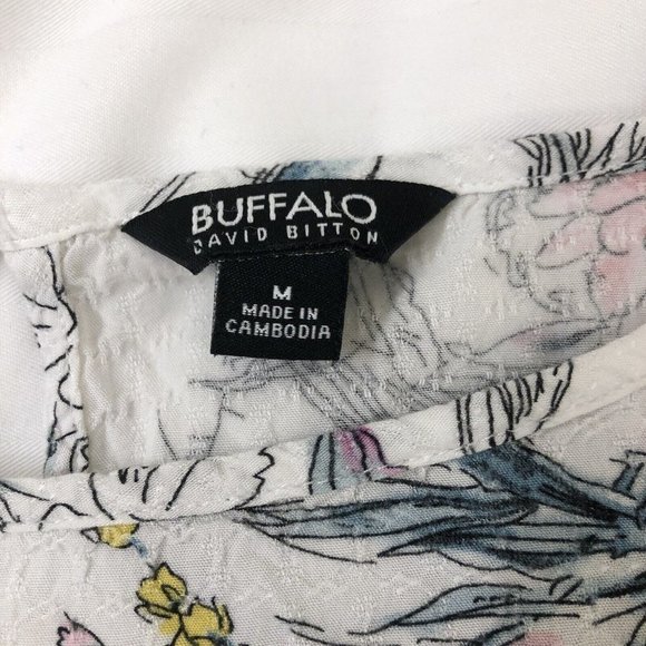 Buffalo David Bitton Size Medium Floral Tie Front Blouse Top Crochet Trim - Picture 3 of 9